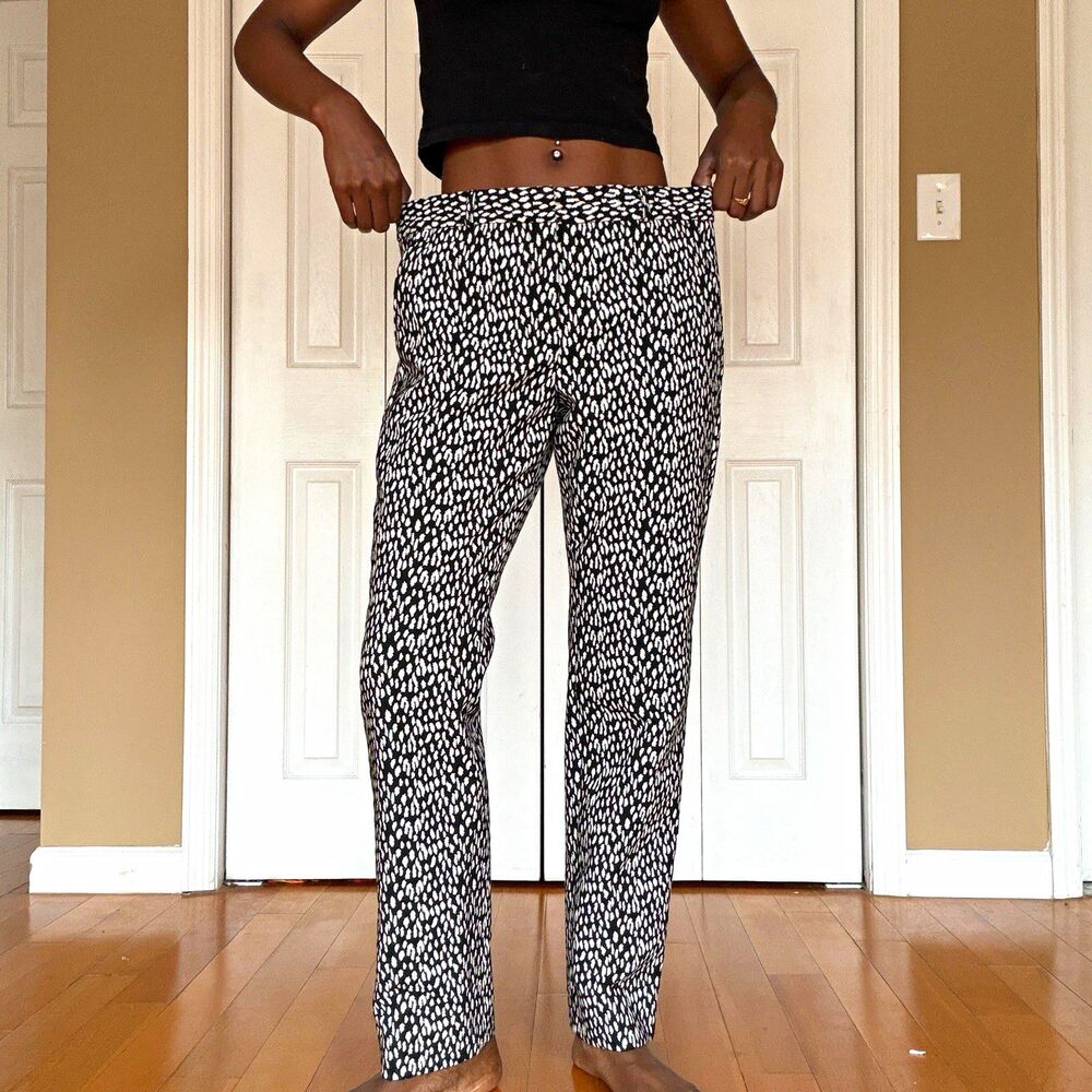 Banana Republic Black & White Animal Print Straight-Leg Dress Pants 8